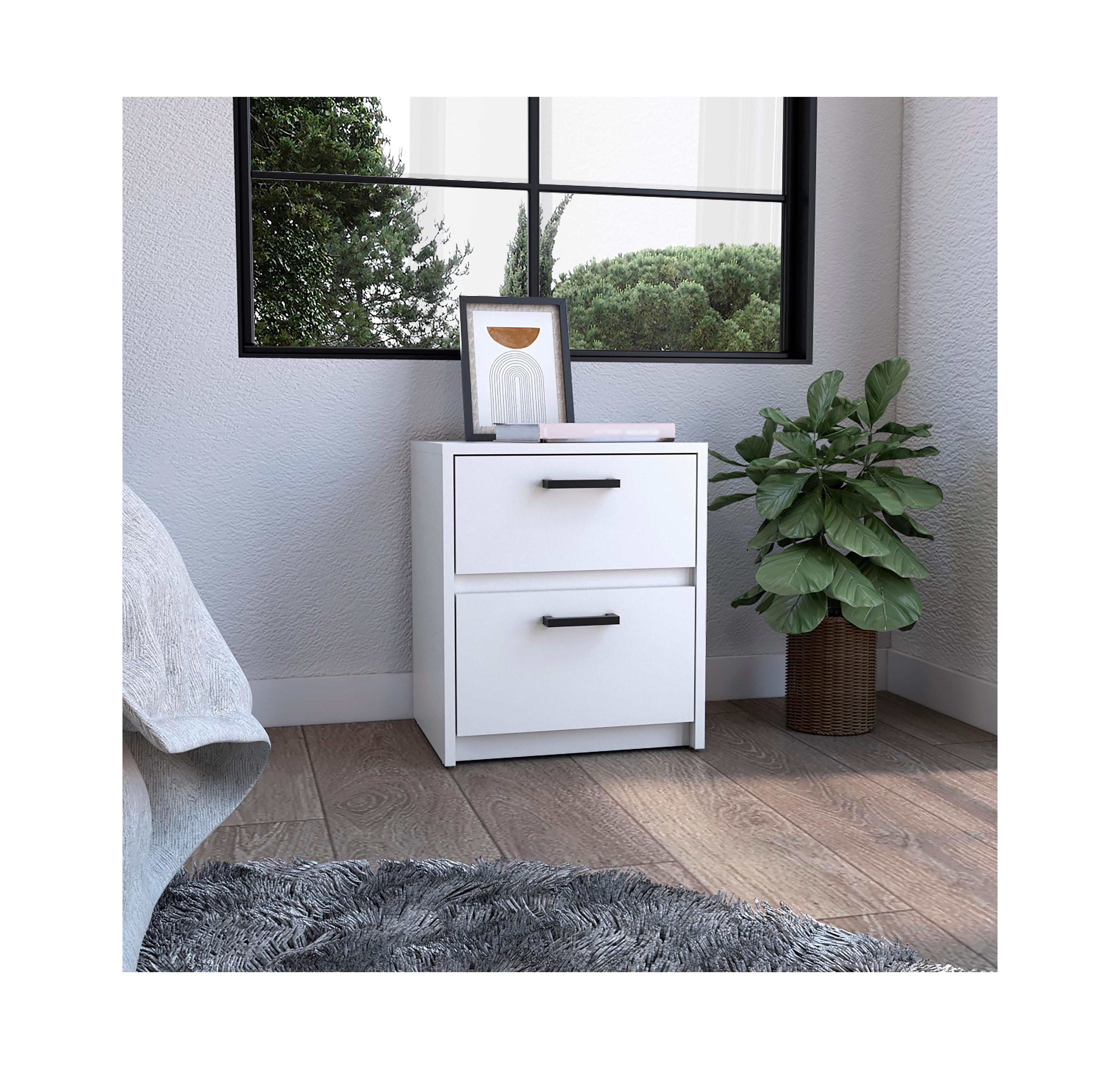 Flynama Durable Versatile Nightstand with 2 Drawers Modern Bedroom Furniture Bedside End Table