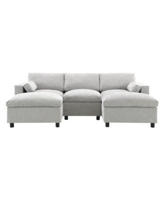 86.5'' Chenille Modular Sectional Sofa with Storage Pockets, 5 Seat U Shaped Couch Set with Pillows,Free Combination