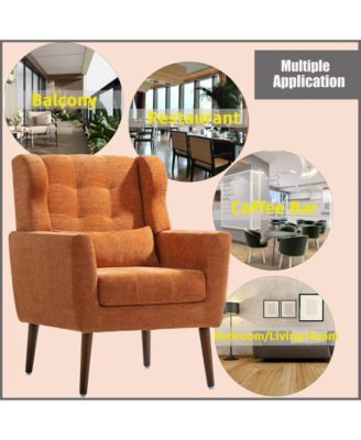 Chenille Accent Chair, Modern Upholstered Armchair with Waist Pillow and Tapered Wooden Legs for Living Room, Small Space