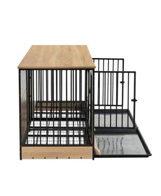 Double Room Dog Crate Furniture – XL Wooden Kennel with Trays for 2 Large Dogs