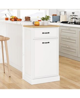 Trash Cabinet Tilt Out, Hidden Trash Storage Cabinet 10 gal, Freestanding White Garbage Can Cabinet for Kitchen Dining Living