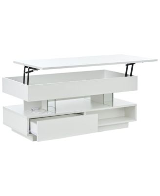 Lift Top Coffee Table - Modern Center Table with Hidden Compartment, 2 Storage Drawers, Adjustable LED Lights for Living Room