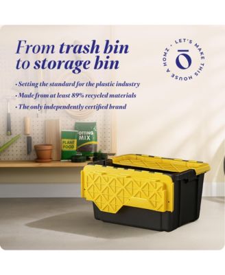 Durbilt 15 Gal Storage Containers Tough Flip Lid Bins, 6 Pack, Black/Yellow