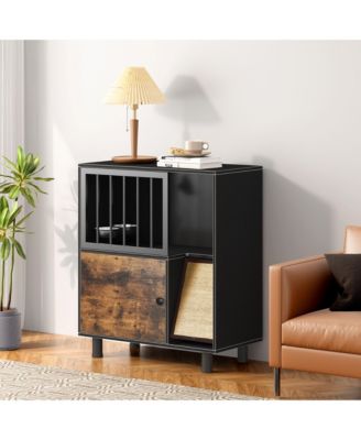 Black Vintage Cat Feeding Station – Locker with Storage & Built-in Cat Scratching Board