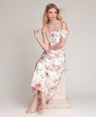 Women's Floral Satin Bias Cut Maxi Dress