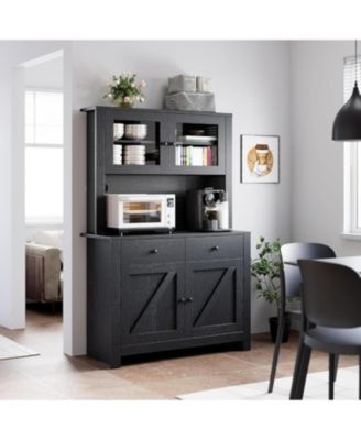 Kitchen Cabinet with Microwave Stand & Drawers, Large Storage Hutch with Adjustable Shelves, Freestanding Coffee Bar Station for Kitchen