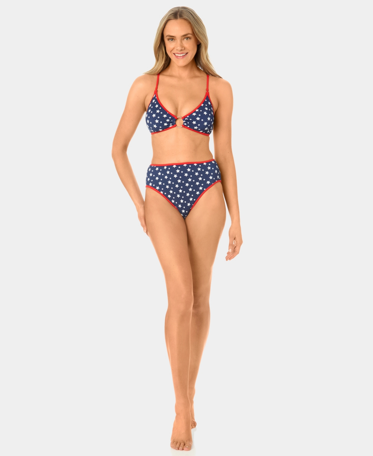 California Waves Women's Starstruck Mini Rib Ring Swim Bikini Top