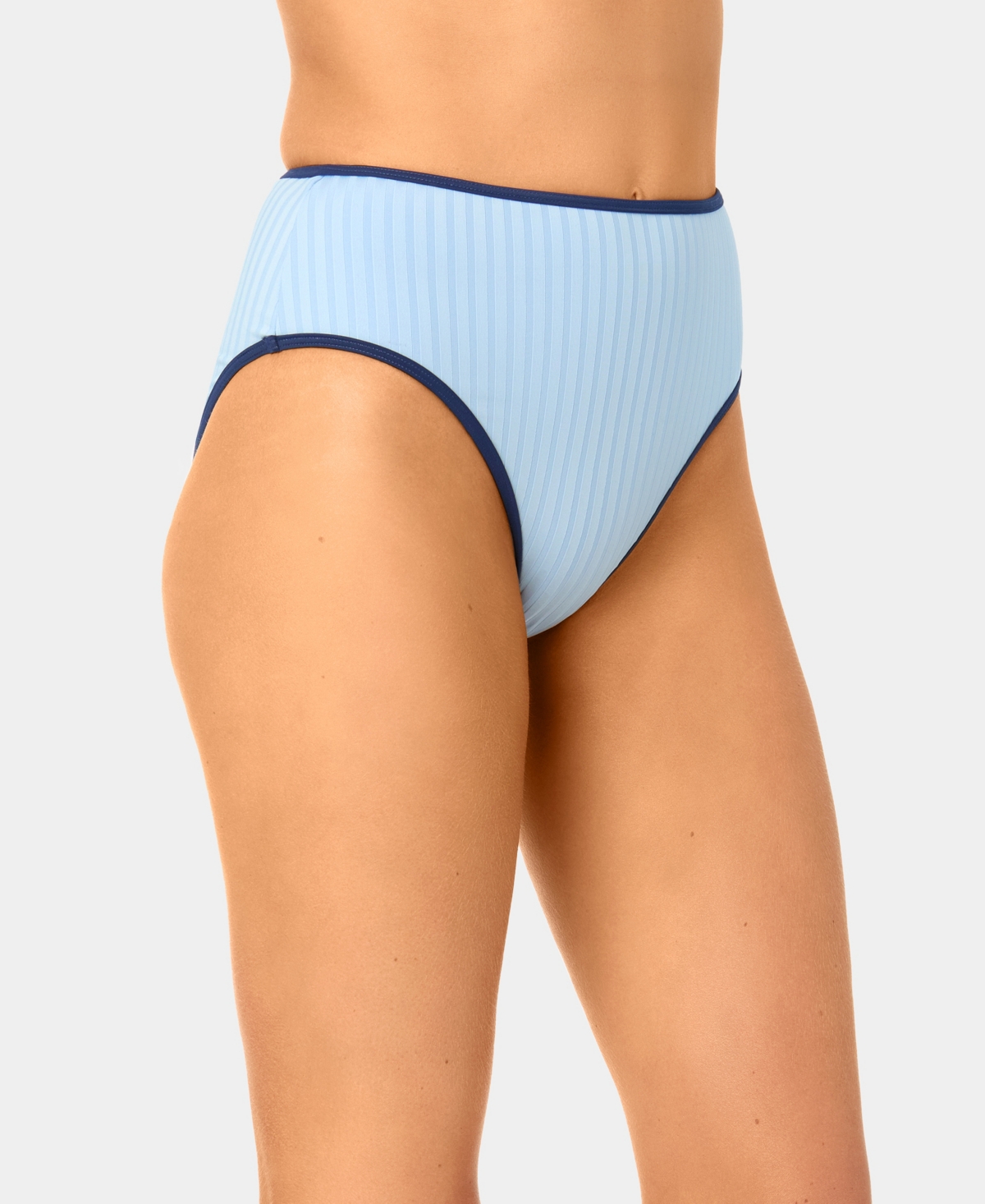 California Waves Women's Solid High-Waist Contrast Binding Swim Bottoms