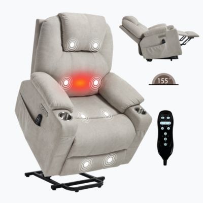 Power Lift Recliner Chair with 8-Point Massage & Heating 350 lbs Capacity USB/Type-C Ports and Cup Holders