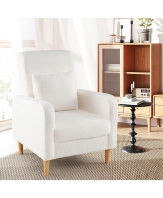 Modern Upholstered Sofa chair with Lumbar Pillow and Teddy Fleece Cover