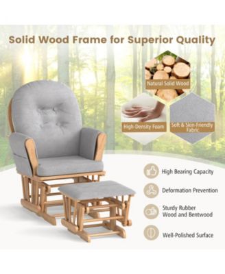 Wood Glider and Ottoman Set with Padded Armrests and Detachable Cushion