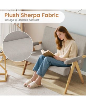 Loveseat Sofa with Armrests and Wooden Legs.