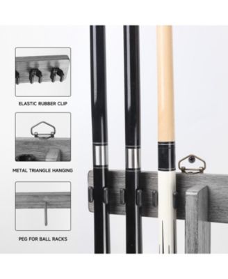 Wood Wall Mounted Pool Cue Rack with Metal Hook, 6 Cue