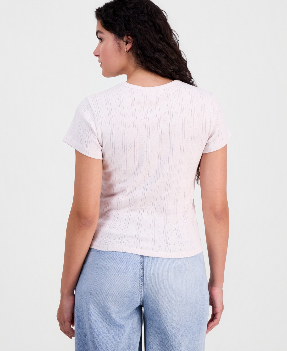 Rebellious One Juniors' Malibu Graphic Pointelle T-Shirt