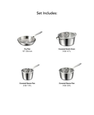 Tempo Tri-Ply Base Stainless Steel 7-Pc. Cookware Set with Glass Lids