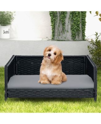 Rattan Dog Bed w/ Waterproof Soft Cushion Metal Frame for Medium Small Dogs Cats
