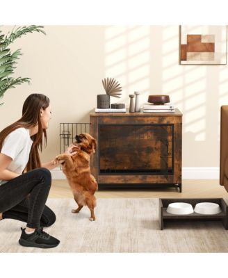 Industrial Dog Crate Furniture Heavy-duty Kennel Cage w/ 3 Chew-proof Walls Small