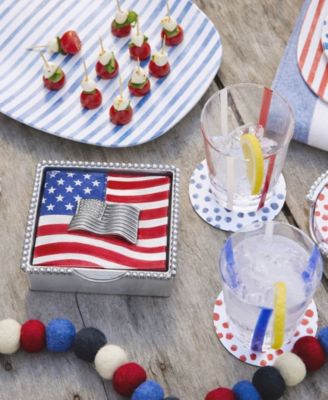 American Flag Beaded 5.75" Napkin Box Set