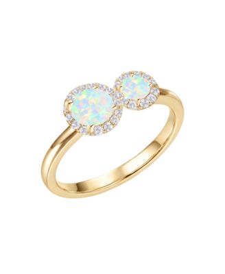 Lab Grown Opal (1/4 ct. t.w.) & Lab Grown White Sapphire (1/6 ct. t.w.) Ring in 14k Gold Over Sterling Silver (Also Available in Multi-Stones)