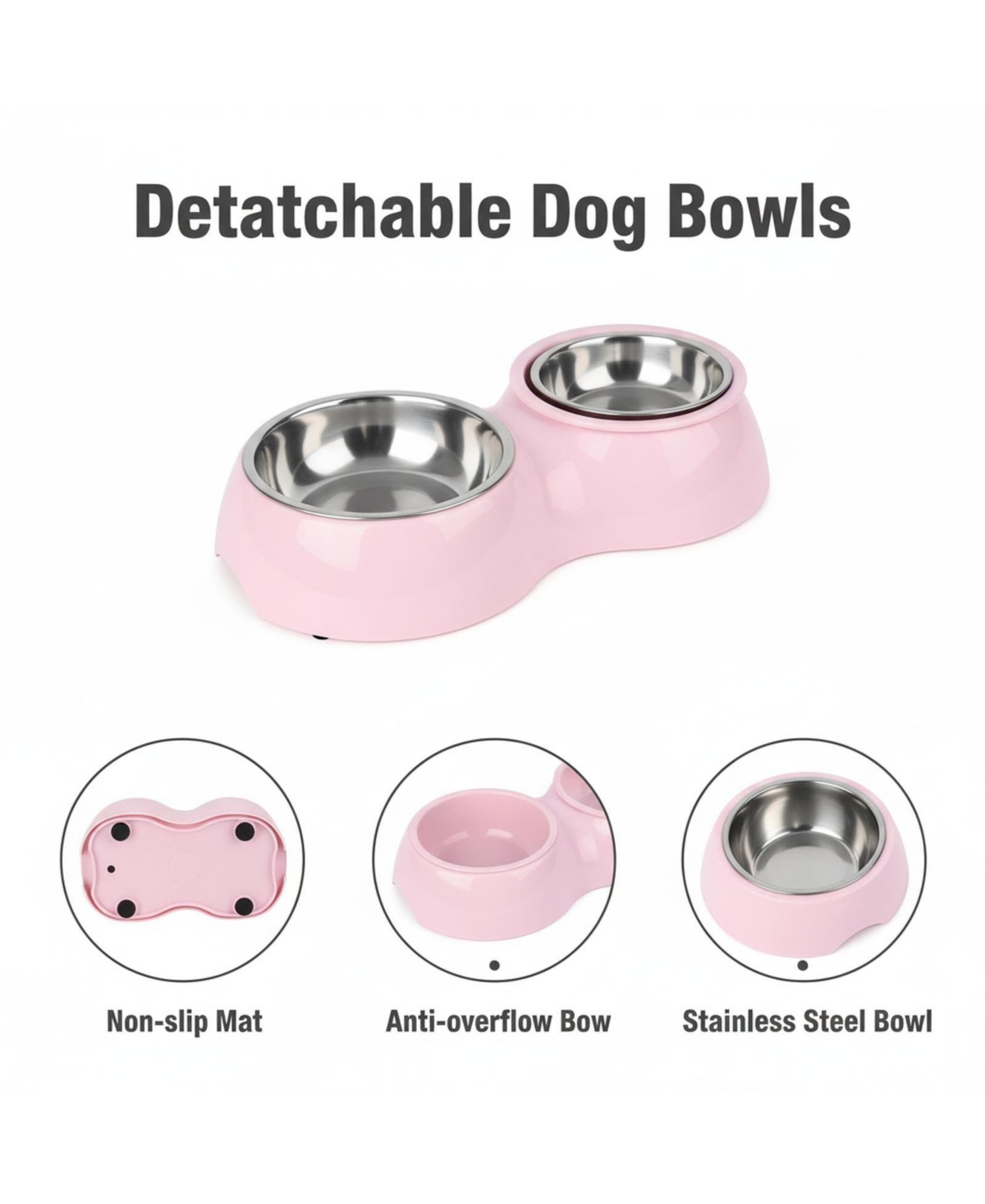 Aronkl Stainless Steel Pet Feeder Set 2 Non-Slip Bowls Elevated Stand Food Water for Kittens