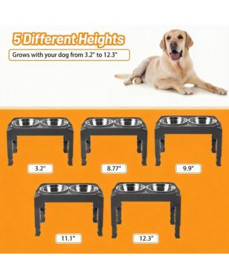 Adjustable Elevated Dog Bowl Stand with 2 Stainless Steel Bowls & Pet Scoop