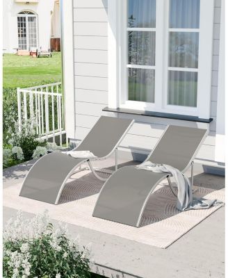 Outdoor Chaise Lounge Chairs Set of 2, Patio Chaise Pool Lounge Chair Backrest Tanning Chairs, Waterproof Recliner Chair for Outside Beach Yard