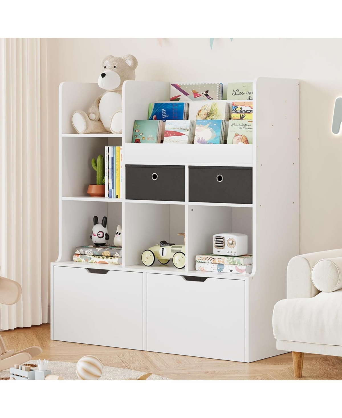 gaomon 1-Pieces Wooden Large-Drawer Cubbies Kids Storage Bookshelf Furniture - White