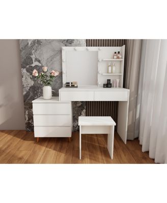 Modern LED Lighted Makeup Vanity Table with Dimmable Lights and Removable Mirror for Home Use