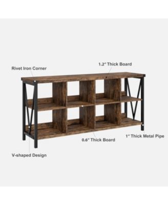 Entryway Console Table, 3 Tier Industrial Metal Sofa Table with 8 Cube Storage Organizer, Behind Couch Table, Hallway Table for Entry, Living