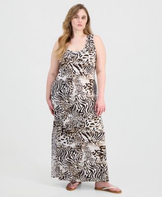 Trendy Plus Size Printed Ribbed Knit Sleeveless Maxi Dress