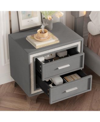 Elegant Modern Wooden Nightstand with 2 Drawers Neutral Finish Bedside Table for Bedroom Living Room