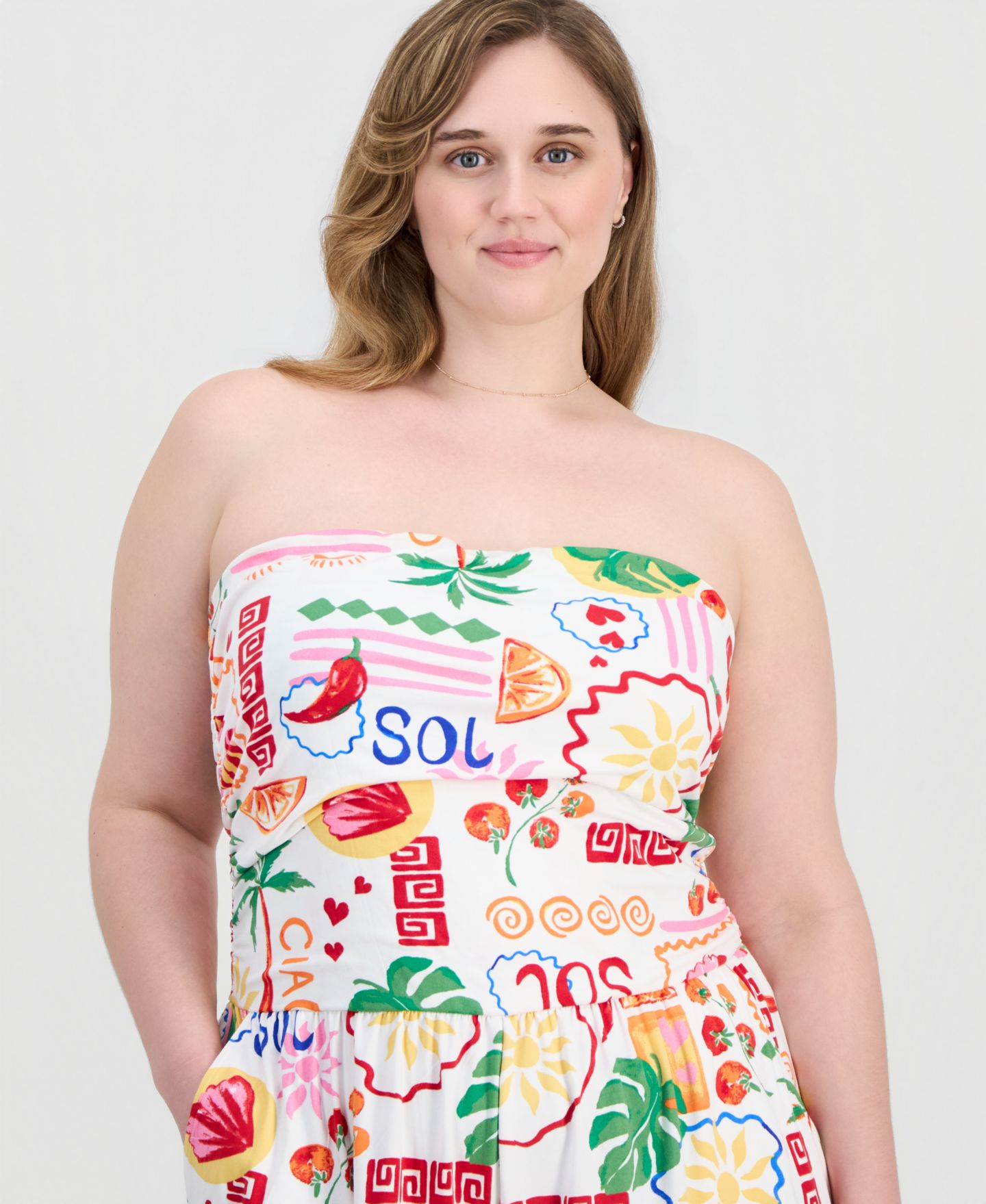 Женский комбинезон FULL CIRCLE TRENDS Trendy Plus Size Yummy Strapless Romper, цвет: Tile Vacay — фото 4