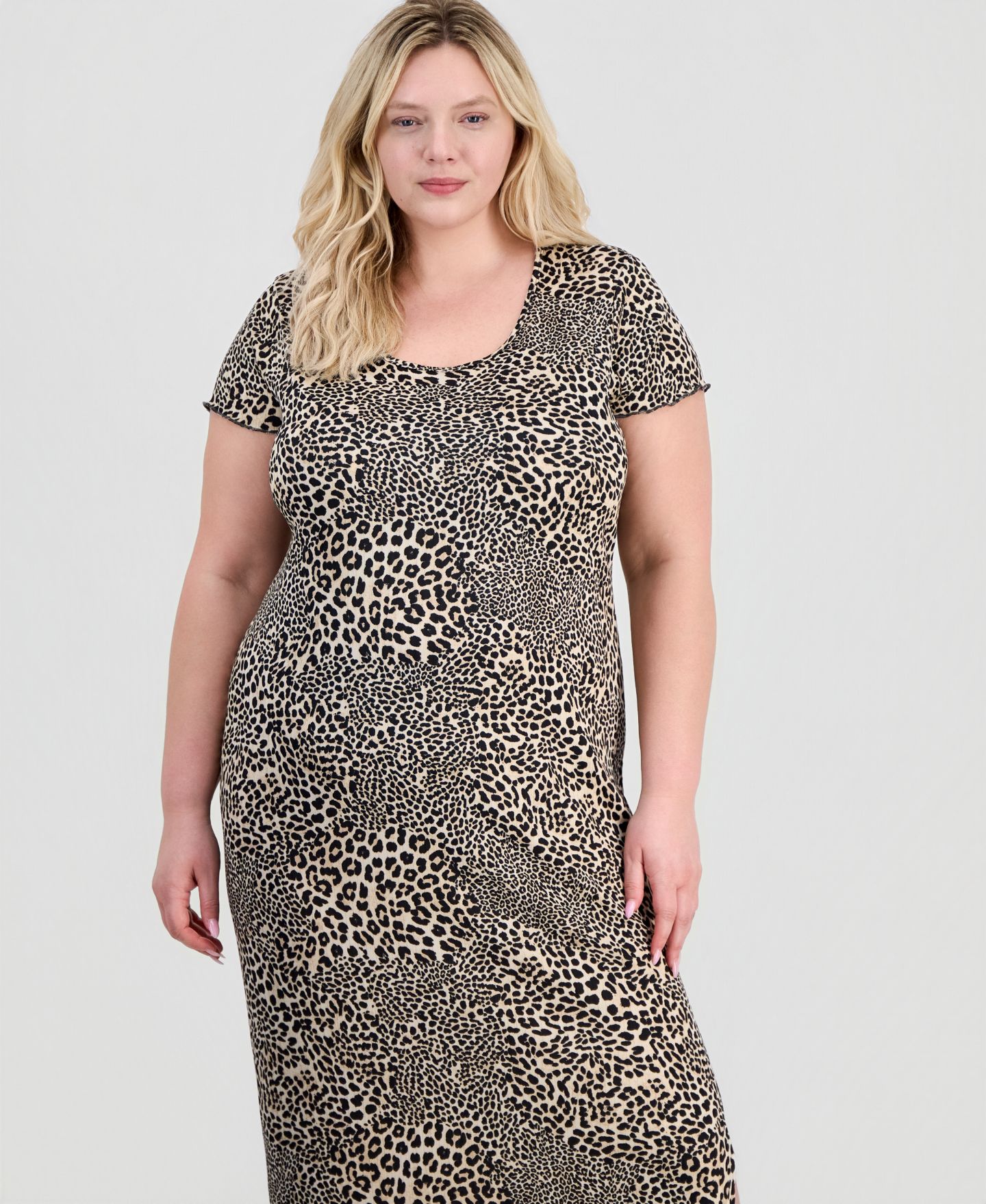 Женское платье FULL CIRCLE TRENDS Trendy Plus Size Printed Short-Sleeve Midi, цвет: Леопардовый — фото 2