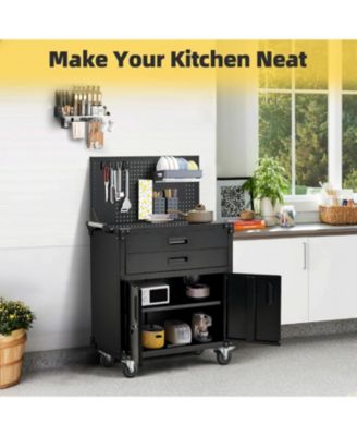 52'' Work Bench for Garage with Pegboard Drawers and Cabinets Heavy Duty Metal Frame Tool Bench for Organizer Work Table with Wheels