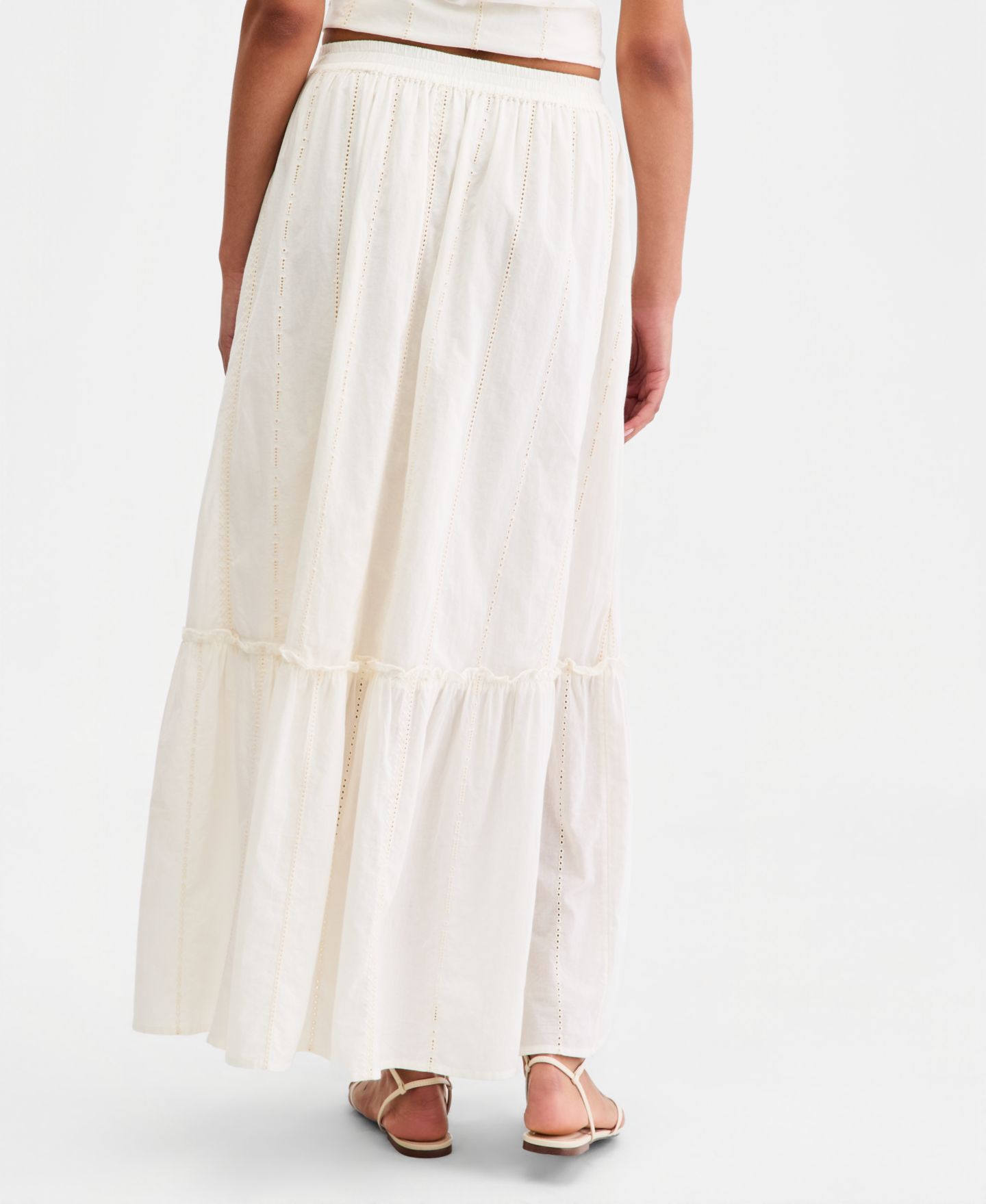 Женская юбка Liverpool Los Angeles Embroidered Tiered Cotton Pull-On Maxi, цвет: Кремовый полосатый — фото 3
