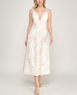 Juniors' Strappy Sweetheart Neck Midi Dress