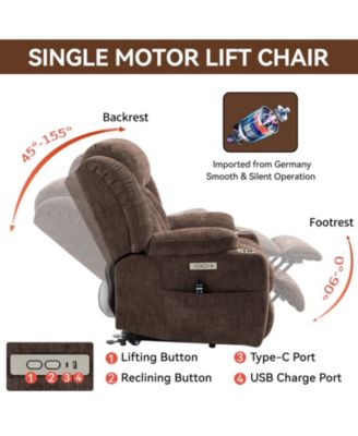 Recliner Chair with 8-Point Vibration Massage and Lumbar Heating, USB and Type-C Ports, Stainless Steel Cup Holders