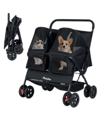 Double Pet Stroller w/ 2-seater Carrier Adjustable Sunshade Removable Pad