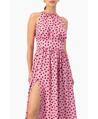 Women's Long Open-Leg Polka Dot Halter Neck Dress