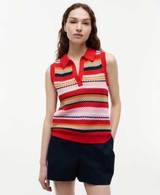 Women's Crochet Sleeveless Polo Sweater
