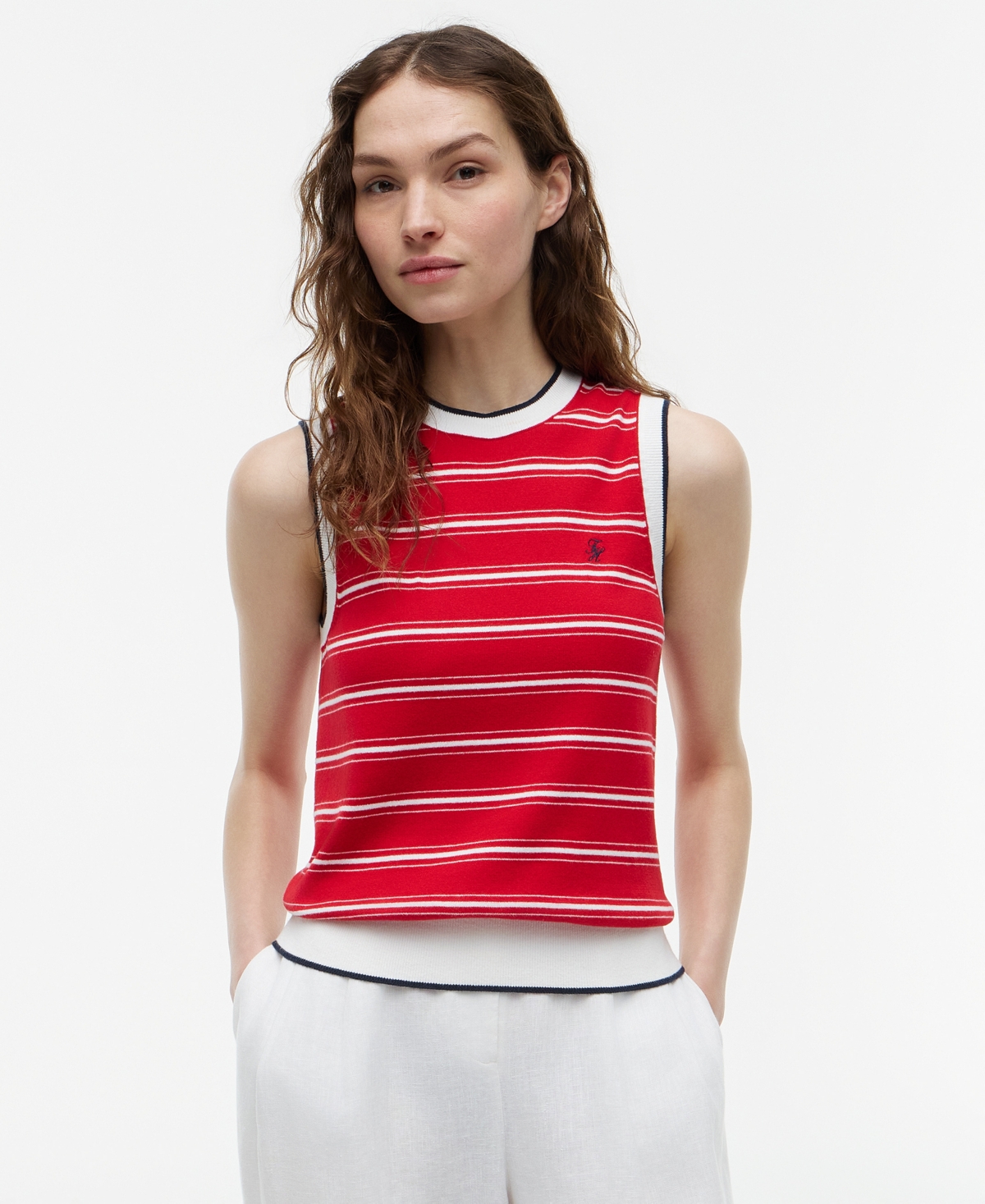 Tommy Hilfiger Women's Intarsia Flag Crewneck Sweater - Classic Summer Stripe Red/White