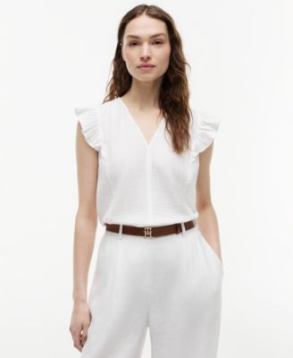 Women's Flutter-Sleeve V-Neck Blouse