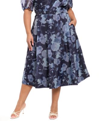 Plus Size Floral Print Midi Skirt