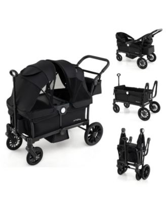 Wagon Stroller for 2 Kids Push Pull Double Stroller w/ Adjustable Handle