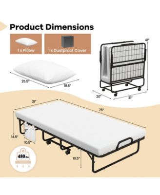 Cot Size Folding Bed with Memory Foam Mattress and Pillow