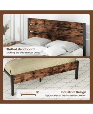 Bed Frame with High Headboard and Noise Reducing Slats