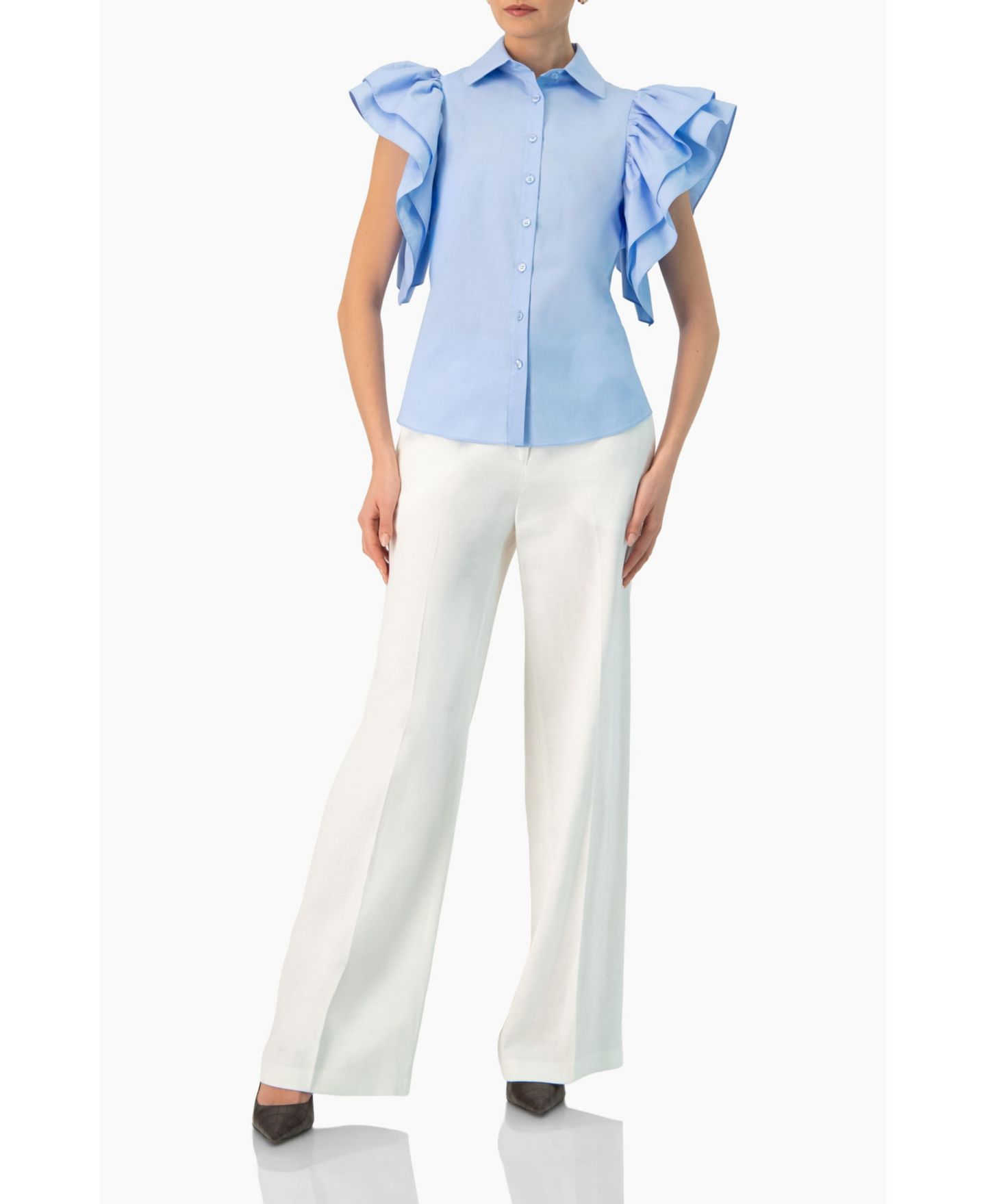 Женская рубашка Ivonne Solid with Ruffled Sleeves, цвет: Светлый синий — фото 2