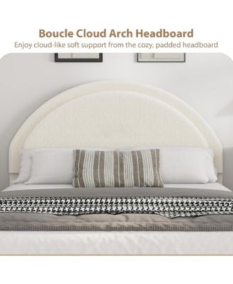 Queen Bed Frame Storage Drawers Upholstered Boucle Platform with Round Headboard Heavy Duty No Box Spring