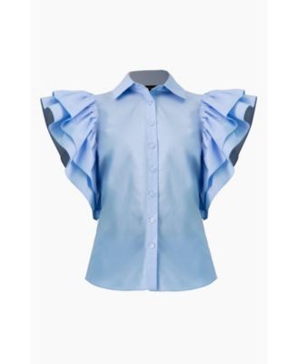 Women's Solid Shirt with Ruffled Sleeves