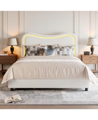 Platform Bed with LED Headboard, 2 Storage Drawers, Upholstered, Sturdy Wood Slats, Noise-Free